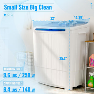 Portable Washing Machine with Longer Hose, 16lbs Twin Tub Washer Mini Compact Laundry Washing Machine with Drain Pump, Semi-automatic Washer Combo for Dorms, Apartments, Blue