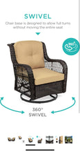 Cargar imagen en el visor de la galería, New 3-Piece Outdoor Wicker Patio Bistro Set w/ 2 360-Degree Swivel Rocking Chairs and Tempered Glass Top Side Table - Beige
