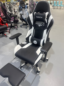 Gaming Chair With Vibration Massage ,Footrest and Lumbar Support, Adjustable Arms, Height Adjustable，High Back Reclining Computer Chair 360-Swivel(Black&White)