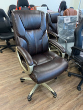 Cargar imagen en el visor de la galería, Executive Office Chair with High Back, Brown PU Leather Chairs with Wheels and Arms, Managerial Chairs with Soft Padded Armrest Lumbar Support, Swivel Rolling Computer Desk Chair 400 LBS
