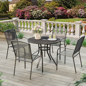 Metal Patio Table and Chairs Set for 4, Outdoor Dining Set, Modern Black Round Patio Dining Table Furniture Set with Umbrella Hole