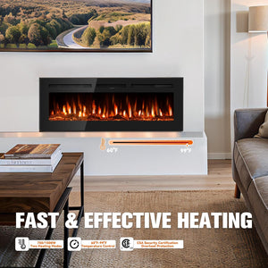 New 50" Ultra-Thin Electric Fireplace Recessed and Wall Mounted with Remote Control, 12 Adjustable Color Fireplace Heater(60-99°F Thermostat), Low Noise, Timer, Child Lock