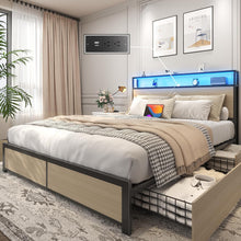 Load image into Gallery viewer, Queen Bed Frame with 2-Tier Storage Headboard, Metal Platform Bed Frame with 4 Storage Drawers, Built in Charging Station &amp; LED, Noise-Free/Metal Support/No Box Spring Needed, Beige
