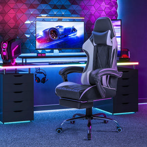 Gaming Chair, Computer Chair with Footrest and Massage Lumbar Support, Ergonomic High Back Video Game Chair with Swivel Seat and Headrest