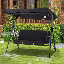 Cargar imagen en el visor de la galería, Outdoor Patio Swing Chair for Adults, 3-Seat Porch Swings with Adjustable Canopy, Outside Swing Bench with Removable Cushion, Suitable for Backyard, Garden, Yard, Poolside, Balcony (Black)
