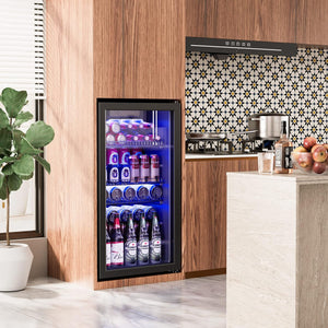 Beverage Refrigerator Cooler-120 Cans Freestanding Mini Fridge Cooler with Glass Door, Adjustable Shelves & Digital Temperature Display for Soda, Wine or Beer (Black, 3.2 Cu.Ft)
