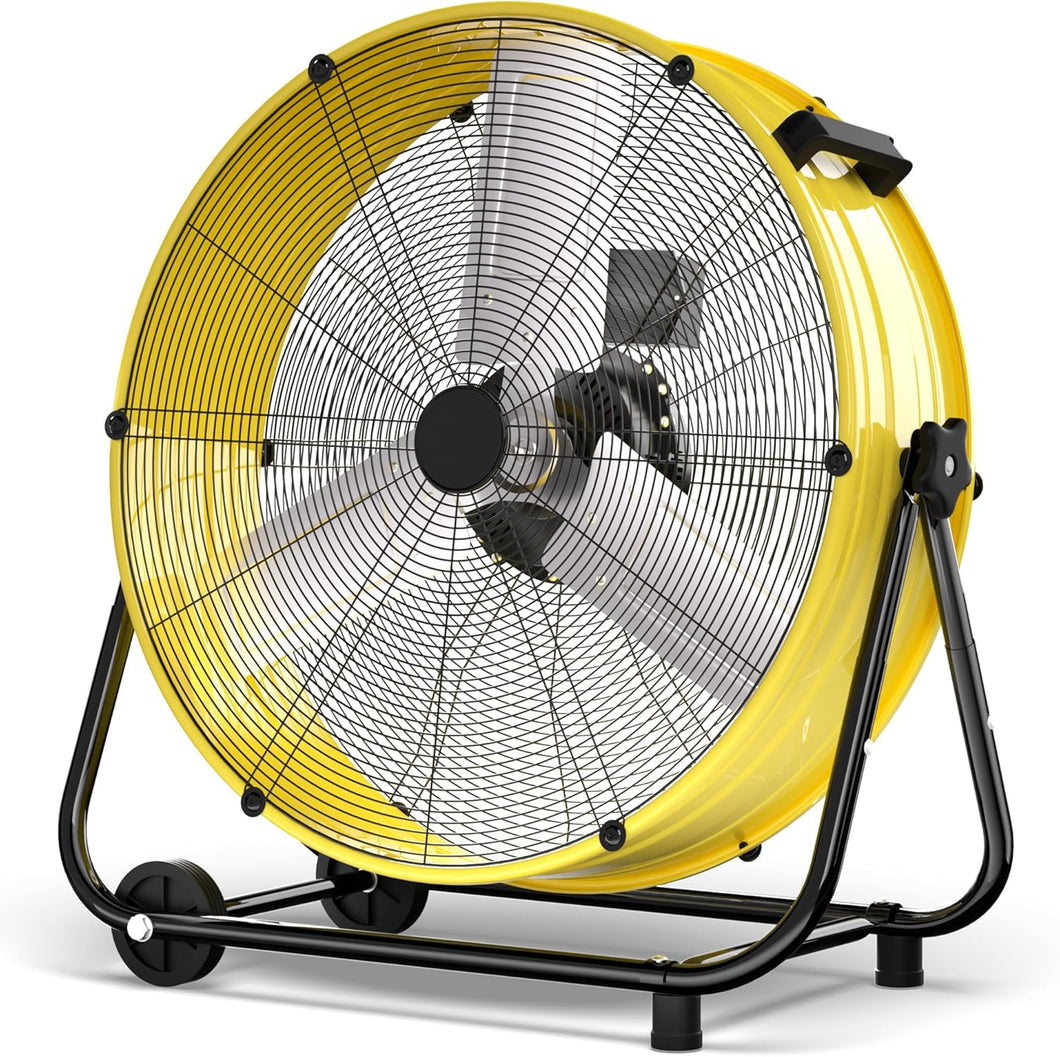 Uthfy 24 Inch Heavy Duty Industrial Drum Fan, 320W High Velocity Floor Fan with 3 Speeds, 360° Tilt Metal Garage Fan for Warehouse, Commercial, Workshop, Factory and Basement