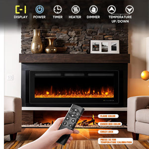 NEW 42 inch Electric Fireplace in-Wall Recessed and Wall Mounted with Remote Control, 1500/750W Fireplace Heater (59-97°F Thermostat) with 12 Adjustable Color, Timer, Touch Screen and Crystal