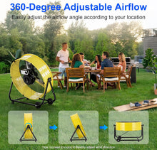 Load image into Gallery viewer, Uthfy 24 Inch Heavy Duty Industrial Drum Fan, 320W High Velocity Floor Fan with 3 Speeds, 360° Tilt Metal Garage Fan for Warehouse, Commercial, Workshop, Factory and Basement
