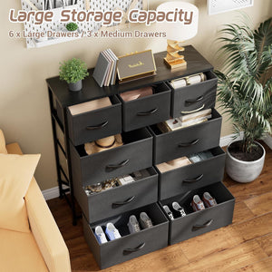 NEW Dresser for Bedroom with 9 Drawers, Tall Chest of Drawers, Fabric Closet Dresser, Clothing Storage Organizer Unit with Fabric Bins, for Closet, TV Stand, Living Room, Hallway, Nursery, Black