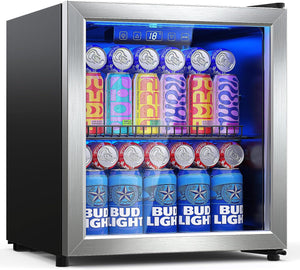 Beverage Refrigerator Cooler-Mini Fridge Freestanding Cooler with Glass Door, Adjustable Shelves & Digital Temperature Display for Soda, Wine or Beer (Silver, 1.77 Cu.Ft)