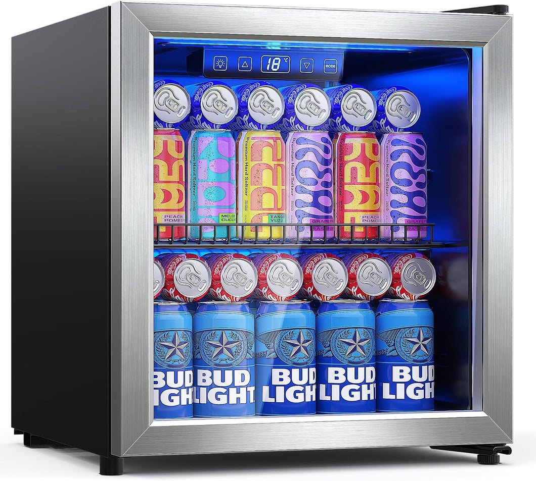 Beverage Refrigerator Cooler-Mini Fridge Freestanding Cooler with Glass Door, Adjustable Shelves & Digital Temperature Display for Soda, Wine or Beer (Silver, 1.77 Cu.Ft)