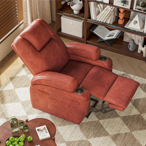 Electric Power Lift Recliner Chair with Massage for Elderly Corduroy Fabric Recliner Single Sofa with Cup Holders, Side Pockets and Remote Control for Living Room Bedroom (Leathaire, Brown)