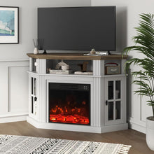 Cargar imagen en el visor de la galería, Corner TV Stand for Television up to 55&quot; with Storage Cabinets, Entertainment Center, Media Console for Living Room, Bedroom, White＆Rustic
