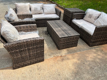 Cargar imagen en el visor de la galería, NEW 7 Seats Patio Furniture Set with Two Storage Boxes, Outdoor Rattan Conversation Set，All-Weather PE Wicker Sectional Sofa Outdoor Furniture for Garden, Backyard, Deck, Brown Rattan&amp;Beige
