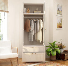Cargar imagen en el visor de la galería, New Homsee Armoire Wardrobe Closet with Frosted Glass Doors, Hanging Bar &amp; 2 Drawers, Wooden Closet Storage Cabinet with Top Cabinet for Bedroom, Warm Grey
