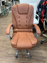 Cargar imagen en el visor de la galería, New High Back Ergonomic Executive Office Chair, With Vibration, PU Leather Computer Chair with Retractable Footrest, Lumbar Support, Padded Headrest and Armrest, Brown
