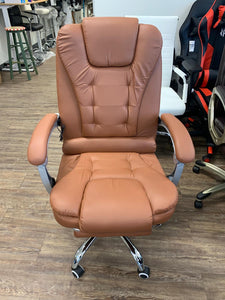 New High Back Ergonomic Executive Office Chair, With Vibration, PU Leather Computer Chair with Retractable Footrest, Lumbar Support, Padded Headrest and Armrest, Brown