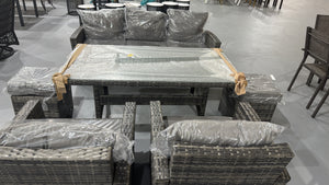 New 6-pcs Outdoor Dining Table Sets, Dining Table Wicker Patio Furniture Outdoor Couch Grey Rattan,Dark Grey Cushions for Garden,Backyard, Lawn