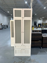 Cargar imagen en el visor de la galería, New Homsee Armoire Wardrobe Closet with Frosted Glass Doors, Hanging Bar &amp; 2 Drawers, Wooden Closet Storage Cabinet with Top Cabinet for Bedroom, Warm Grey

