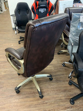 Cargar imagen en el visor de la galería, Executive Office Chair with High Back, Brown PU Leather Chairs with Wheels and Arms, Managerial Chairs with Soft Padded Armrest Lumbar Support, Swivel Rolling Computer Desk Chair 400 LBS

