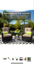 Cargar imagen en el visor de la galería, New 3-Piece Outdoor Wicker Patio Bistro Set w/ 2 360-Degree Swivel Rocking Chairs and Tempered Glass Top Side Table - Beige
