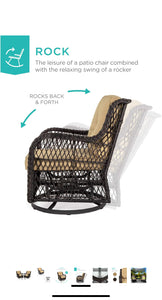 New 3-Piece Outdoor Wicker Patio Bistro Set w/ 2 360-Degree Swivel Rocking Chairs and Tempered Glass Top Side Table - Beige