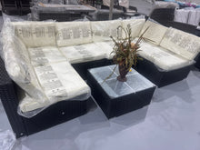 Cargar imagen en el visor de la galería, New 7-Piece Patio Furniture Set - Outdoor Sectional Sofa Set with Cushions and Glass-Top Coffee Table for Gardens, Poolside, Backyards and Porches, Black/Cream
