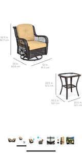 New 3-Piece Outdoor Wicker Patio Bistro Set w/ 2 360-Degree Swivel Rocking Chairs and Tempered Glass Top Side Table - Beige