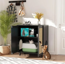 Cargar imagen en el visor de la galería, New Large Cat Litter Box Enclosure,Hidden Kitty Litter Furniture with Sisal Covered Doors,2-Layer Wooden Cat Washroom Cabinet w/Adjustable Shelf, Side Table for Living Room,Black
