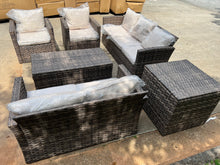 Cargar imagen en el visor de la galería, NEW 7 Seats Patio Furniture Set with Two Storage Boxes, Outdoor Rattan Conversation Set，All-Weather PE Wicker Sectional Sofa Outdoor Furniture for Garden, Backyard, Deck, Brown Rattan&amp;Beige
