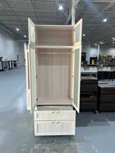 Cargar imagen en el visor de la galería, New Homsee Armoire Wardrobe Closet with Frosted Glass Doors, Hanging Bar &amp; 2 Drawers, Wooden Closet Storage Cabinet with Top Cabinet for Bedroom, Warm Grey
