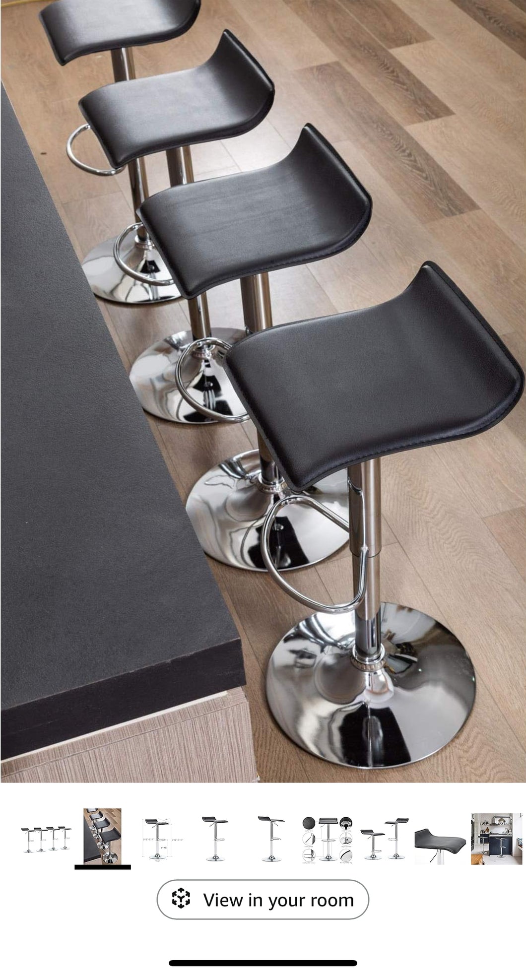 Black Vinyl Adjustable Swivel Bar Stools