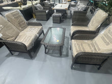 Cargar imagen en el visor de la galería, New 4 Pieces Patio Furniture Set, Outdoor Wicker Sofa with Coffee Table, Chairs, All Weather High Back Rattan Loveseat Couch with Comfy Cushions, Beige
