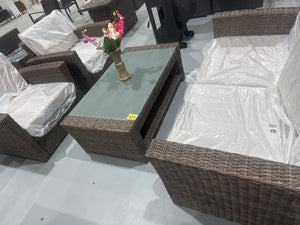 New 4 Pieces Oversized Wicker Patio Furniture Set, Outdoor Conversation Set,with Loveseat and Coffee Table, Extra Large Seat with Thicken Cushion for Backyard Poolside, Grey