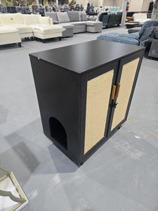 New Large Cat Litter Box Enclosure,Hidden Kitty Litter Furniture with Sisal Covered Doors,2-Layer Wooden Cat Washroom Cabinet w/Adjustable Shelf, Side Table for Living Room,Black