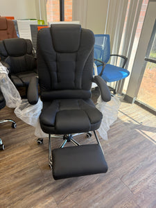 New High Back Ergonomic Executive Office Chair, With Vibration, PU Leather Computer Chair with Retractable Footrest, Lumbar Support, Padded Headrest and Armrest(Black)