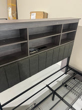 Cargar imagen en el visor de la galería, Queen Bed Frame with Headboard, Metal Platform Queen Bed Frame with High Bookcase Headboard, 4 Storage Drawers &amp; Charging Station &amp; LED, Noise-Free, NO Box Spring Needed,Rustic Grey
