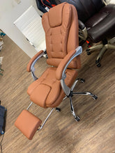 Cargar imagen en el visor de la galería, New High Back Ergonomic Executive Office Chair, With Vibration, PU Leather Computer Chair with Retractable Footrest, Lumbar Support, Padded Headrest and Armrest, Brown
