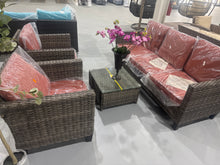 Cargar imagen en el visor de la galería, New 4 Pieces Patio Furniture Set Outdoor Sofa Couch with Table Comfy Cushions, Modern Deep Seat Wicker Rattan Conversation Set for Porch Deck, Orange Red
