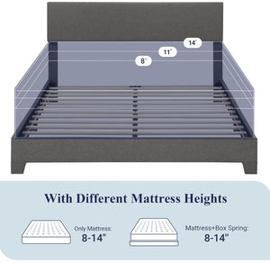 Queen Bed Frame with Adjustable Headboard, Upholstered Platform Bed with Wood Slats, Heavy Duty Mattress Foundation, No Box Spring Needed, Noise-Free,Dark Grey