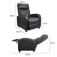 Load image into Gallery viewer, Recliner Chair Padded Seat PU Leather for Living Room Single Sofa Recliner Modern Recliner Seat Club Chair Home Theater Seating (Black)
