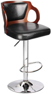Brand New Bar Stools Walnut Bentwood Adjustable Height Leather Modern Barstools with Back Vinyl Seat Extremely Comfy Bar Stool 1 Piece (Black)