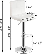 Load image into Gallery viewer, Bar Stools X-Large - Square PU Leather Adjustable Counter Height Swivel Stool Armless Chairs Set of 2 with Bigger Base (White)
