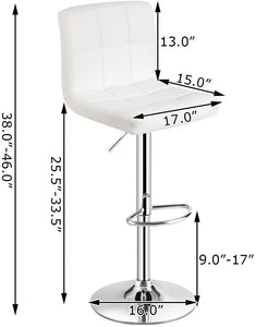 Bar Stools X-Large - Square PU Leather Adjustable Counter Height Swivel Stool Armless Chairs Set of 2 with Bigger Base (White)
