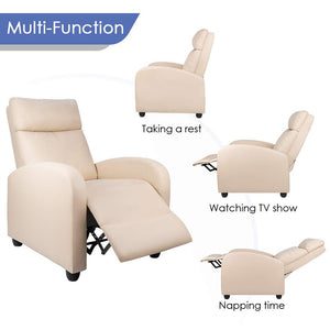 Single Recliner Chair Padded Seat PU Leather Living Room Sofa Recliner Modern Recliner Seat Club Chair Home Theater Seating (Beige)