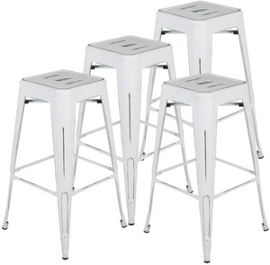 Metal Bar Stool 30"  Indoor/Outdoor Barstool Modern Industrial Backless Light Weight Bar Stools with Square Seat Set of 4