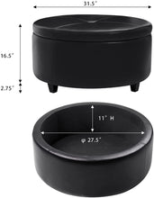 Load image into Gallery viewer, Pawnova Round Leatherette Storage Ottoman with Lid, Living Room Chair, Black
