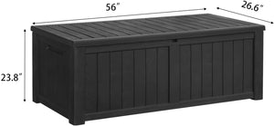 NEW Resin Deck Box 120 Gallon Waterproof Large Deck Boxes Plus Outdoor Indoor Storage Box Imitation Wood Resin for Patio Furniture Garden Tools and Pool,Dark Black