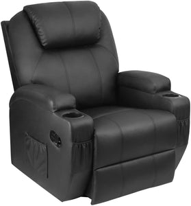 Rocking Chair Recliner Chair with Massage and Heating 360 Degree Swivel Ergonomic Lounge Chair Classic Single Sofa with 2 Cup Holders Side Pockets Living Room Chair Home Theater Seat (Black)
